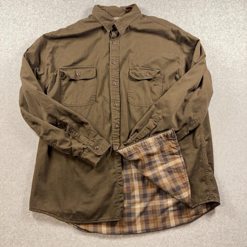St. John's Bay Shirt Mens 2XLT Brown Heavyweight Lined Flannel Long Sleeve
